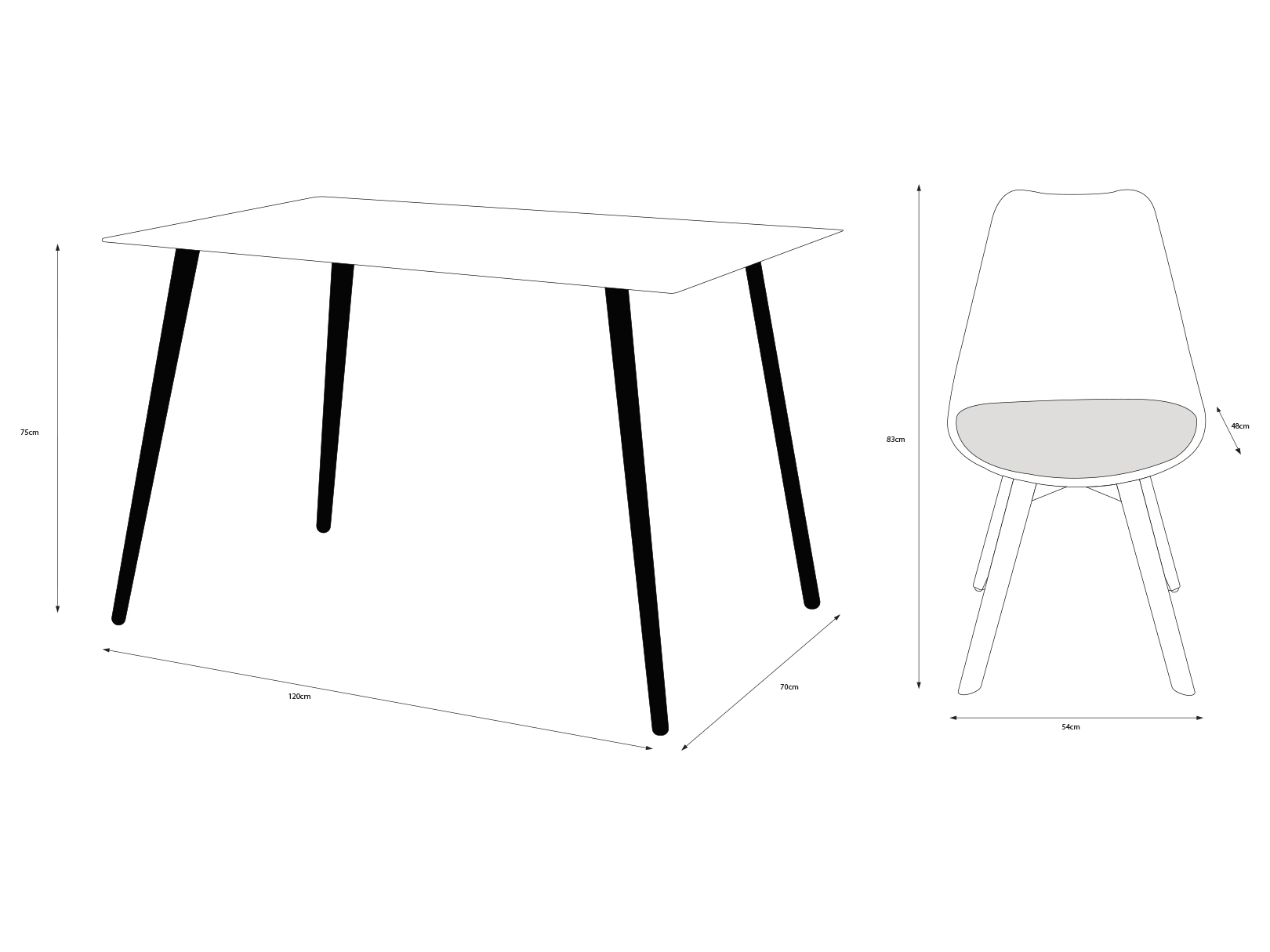 Comedor Completo con Mesa Rectangular Color Negro y Nogal y 4 Sillas Negras con Patas de Madera y Soporte Metálico