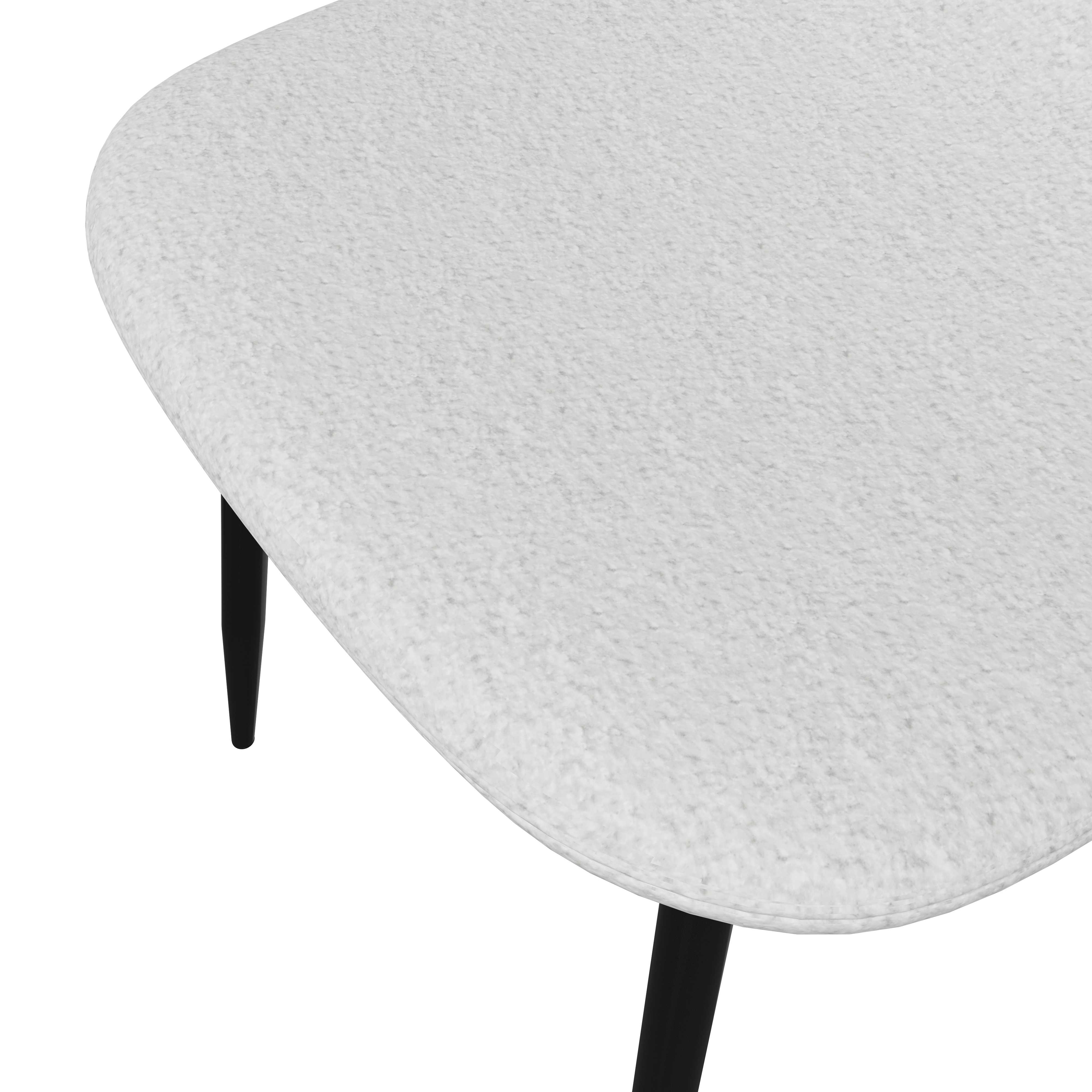 Silla de Comedor Blanca con Asiento y Respaldo en Tela Bouclé. Estructura de Metal y Patas Negras