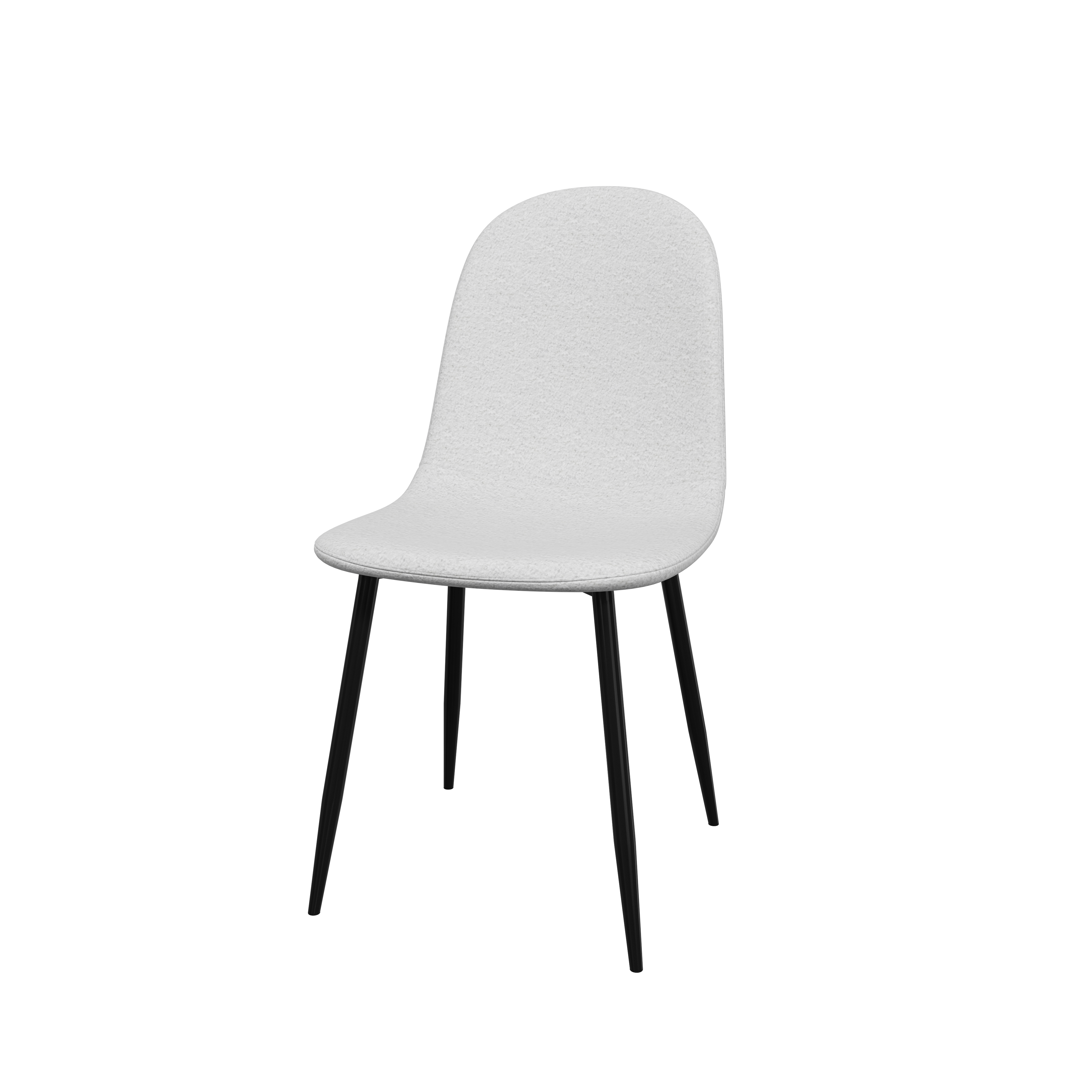 Silla de Comedor Blanca con Asiento y Respaldo en Tela Bouclé. Estructura de Metal y Patas Negras