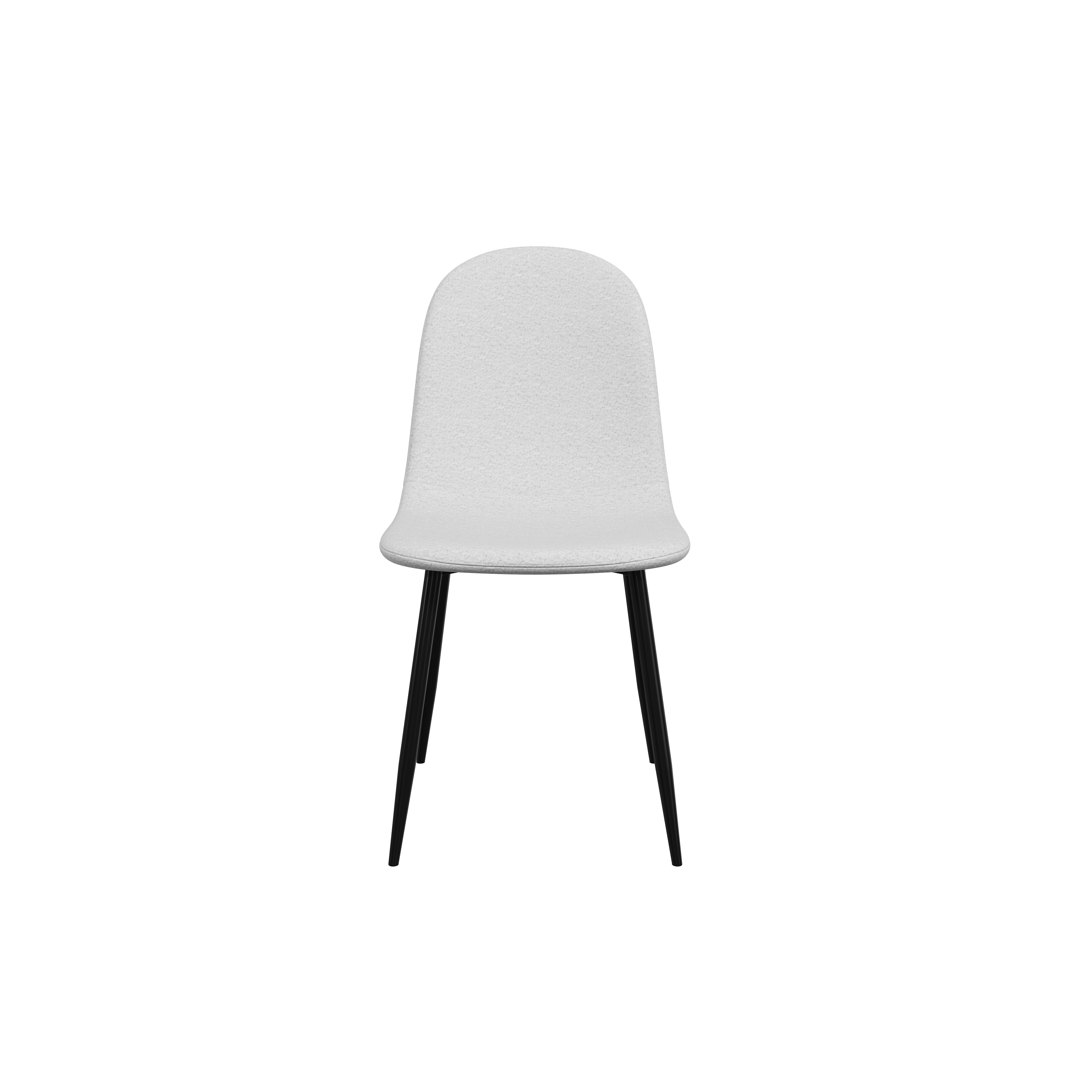 Silla de Comedor Blanca con Asiento y Respaldo en Tela Bouclé. Estructura de Metal y Patas Negras