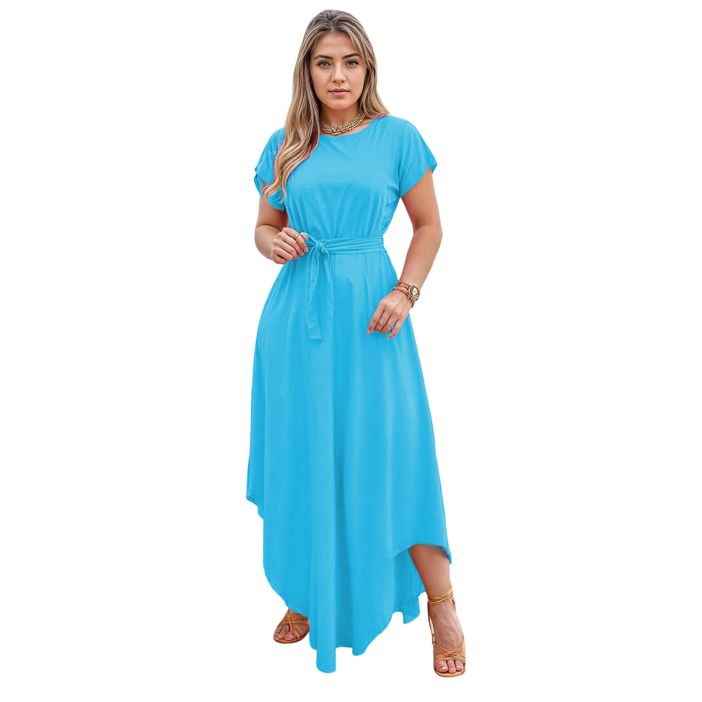 Conjunto de moda casual dama mujer xally 2332 falda holgada vuelo blusa corta cuello redondo manga corta