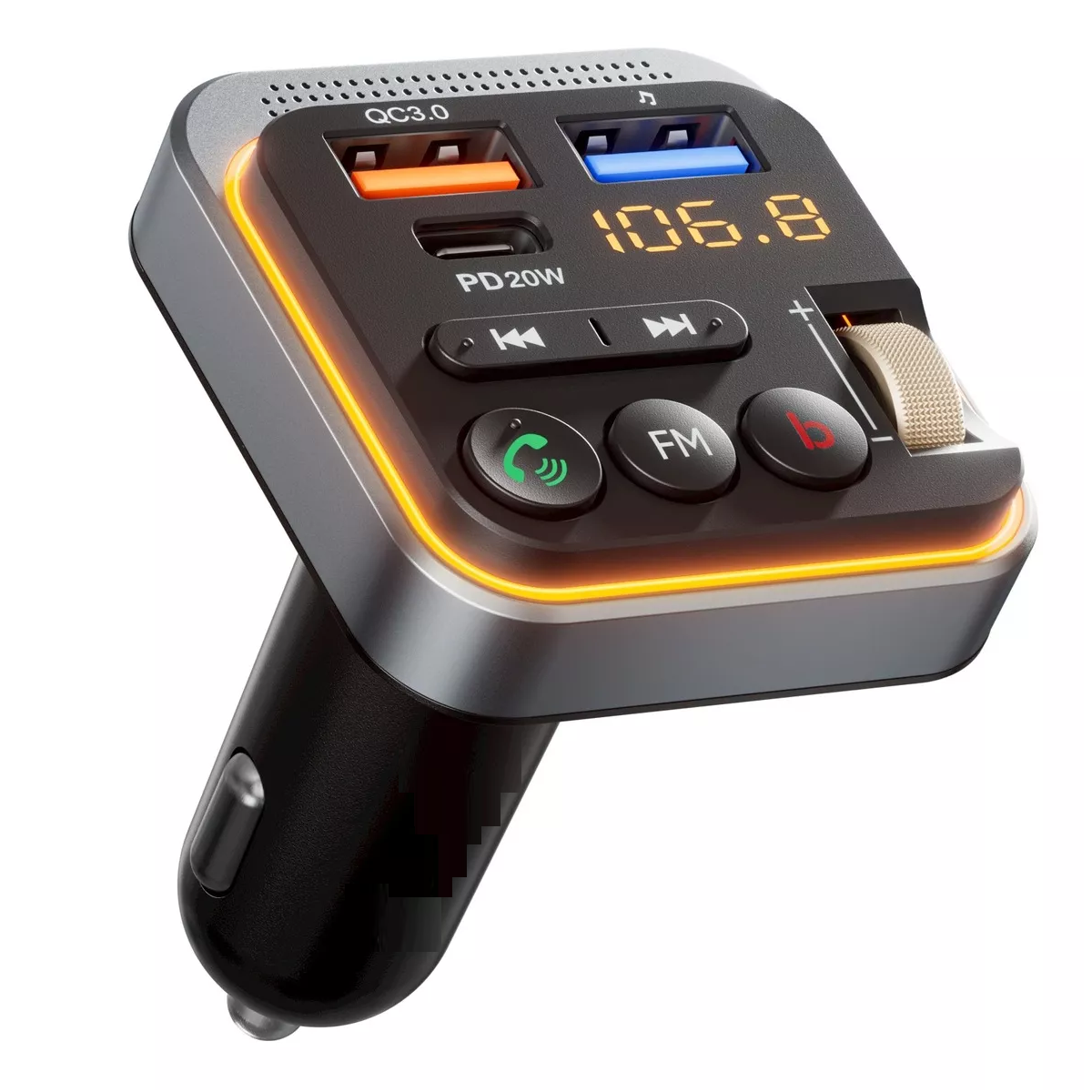 Transmisor Bluetooth Fm para Carro, Adaptador Bluetooth Auto con Cargador rápido USB y Manos Libres