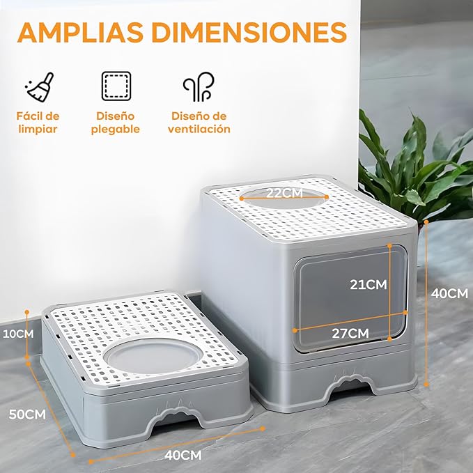 A Arenero/Inodoro para Gato con Pala, Removibles Plegable