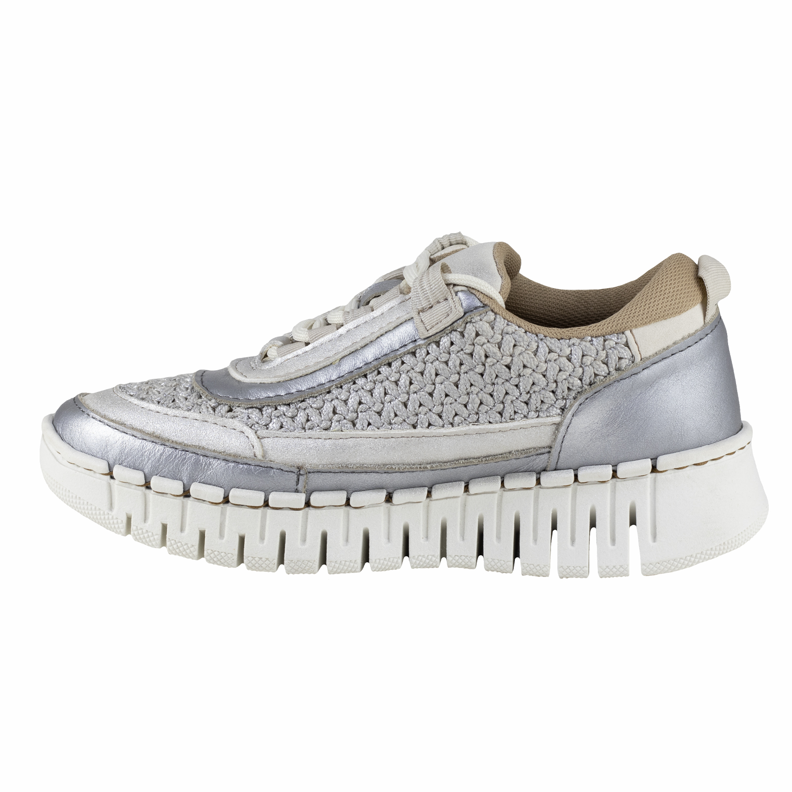 Tenis Mujer Piel Suela Gruesa Lobo Solo 4946 Plata Urbanos