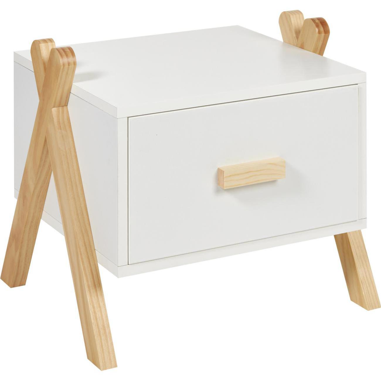 Buró Infantil Color Blanco y  Madera con 1 Cajón Hecho de Madera Maciza y MDF