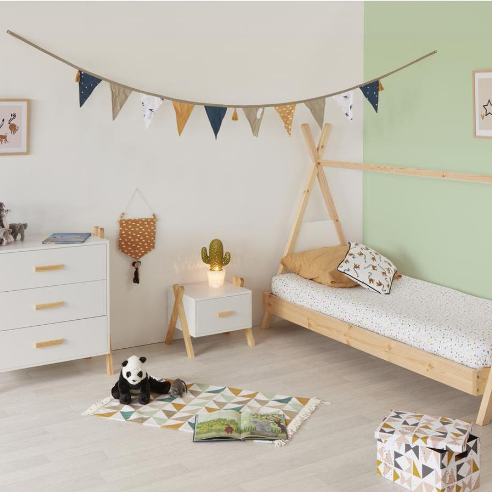 Buró Infantil Color Blanco y  Madera con 1 Cajón Hecho de Madera Maciza y MDF