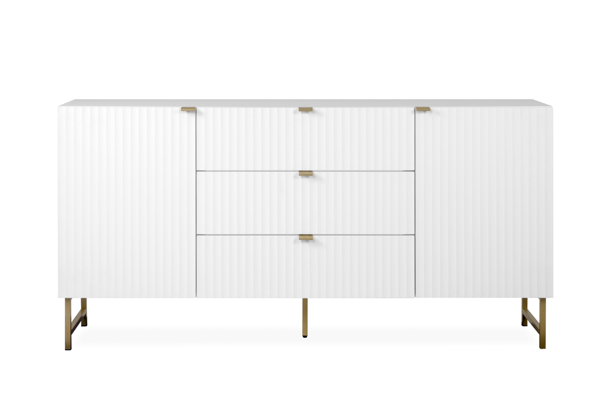 Mueble de TV Blanco con 2 Cajones, 2 Puertas y 2 Entrepaños con Estructura de Madera Inustrializada y Metal
