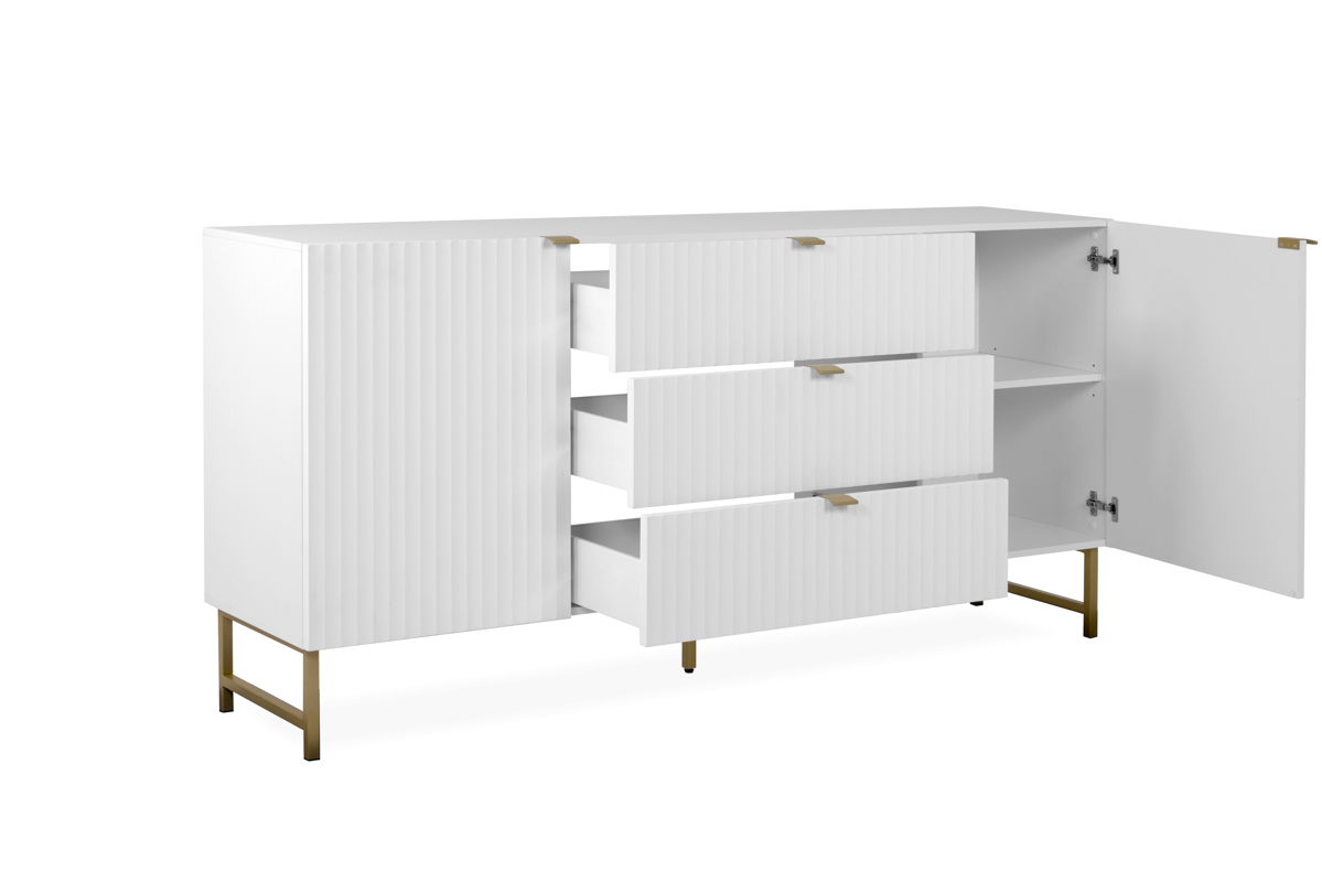 Mueble de TV Blanco con 2 Cajones, 2 Puertas y 2 Entrepaños con Estructura de Madera Inustrializada y Metal