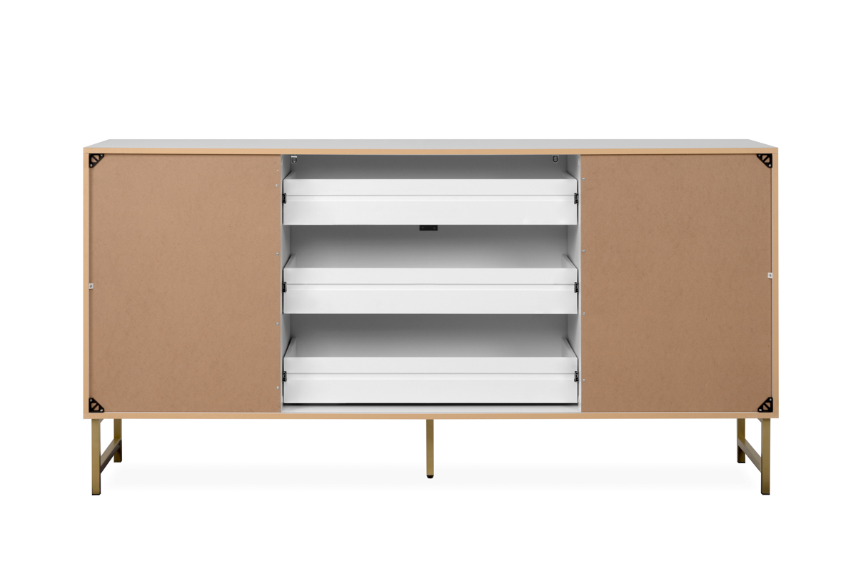 Mueble de TV Blanco con 2 Cajones, 2 Puertas y 2 Entrepaños con Estructura de Madera Inustrializada y Metal