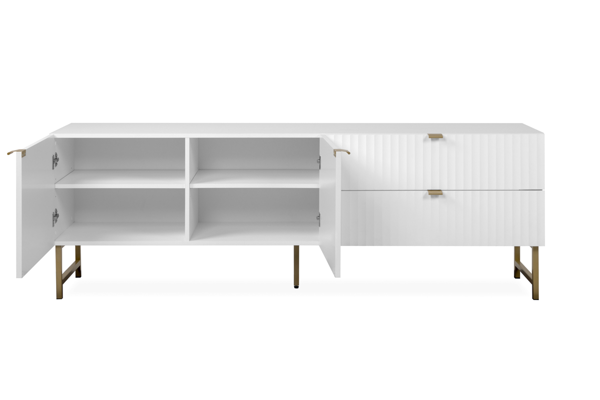 Mueble de TV Blanco con 2 Cajones, 2 Puertas y 2 Entrepaños con Estructura de Madera Inustrializada y Metal