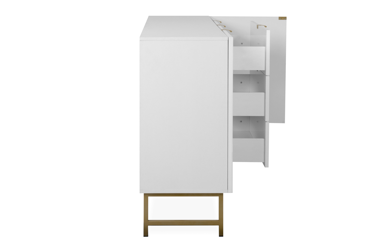 Mueble de TV Blanco con 2 Cajones, 2 Puertas y 2 Entrepaños con Estructura de Madera Inustrializada y Metal