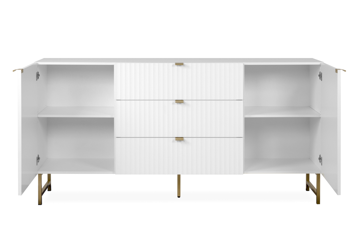 Credenza Blanca con 3 Cajones y 2 Puertas Hecha de Madera Industrial y Base de Metal