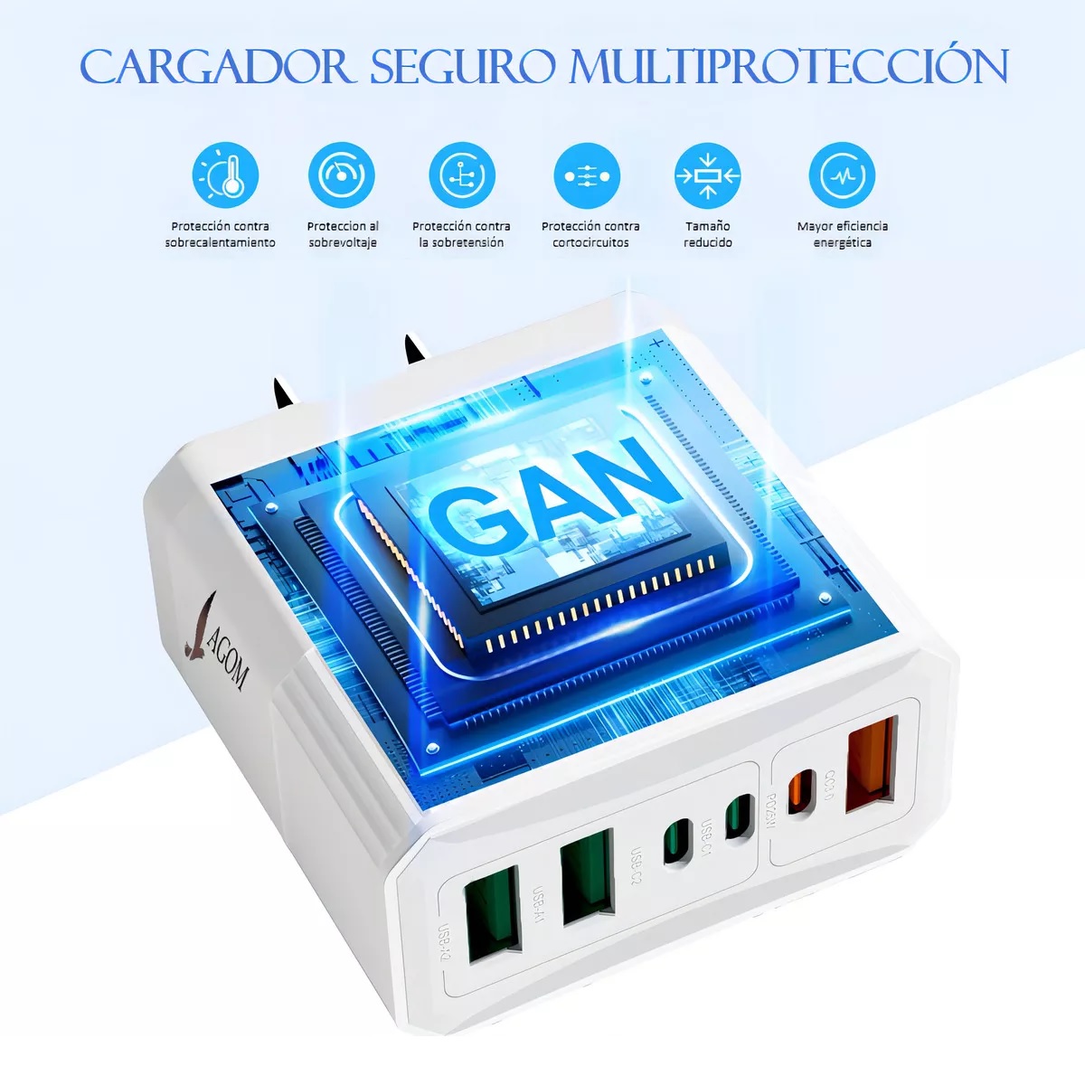 Cargador Usb Adaptador De 55w 6 Puertos Lagom Cubo 3 Usb + 3 Tipo-c 