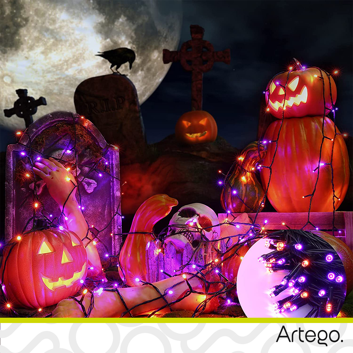 Luces serie 100 led interior exterior Decoración Halloween eventos bodas LED string lights con temporizador Artego.