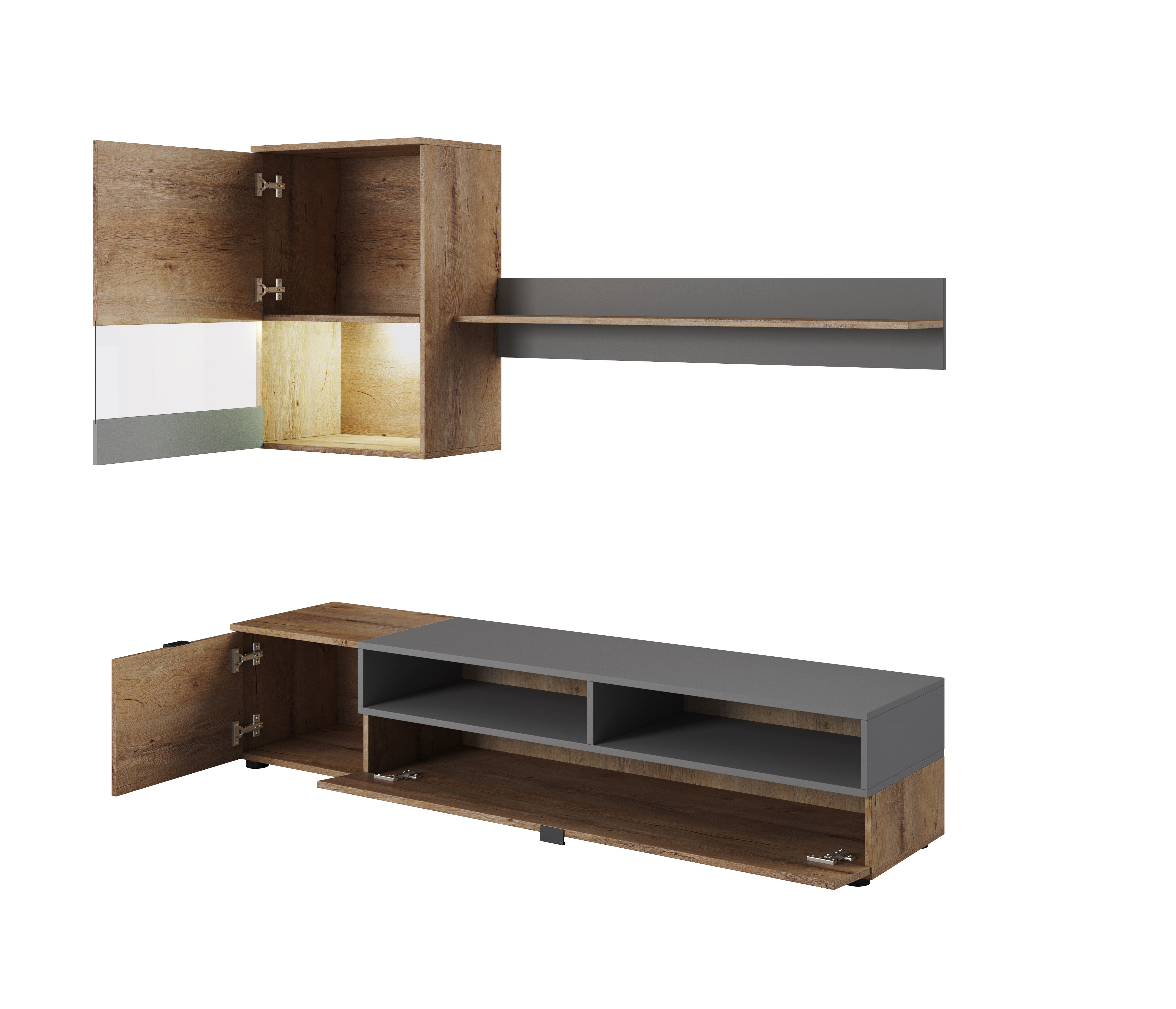Mueble de TV Color Gris y Madera de 2 Partes para TV de Hasta 75 con Pulgadas Estructura de Madera Industrial
