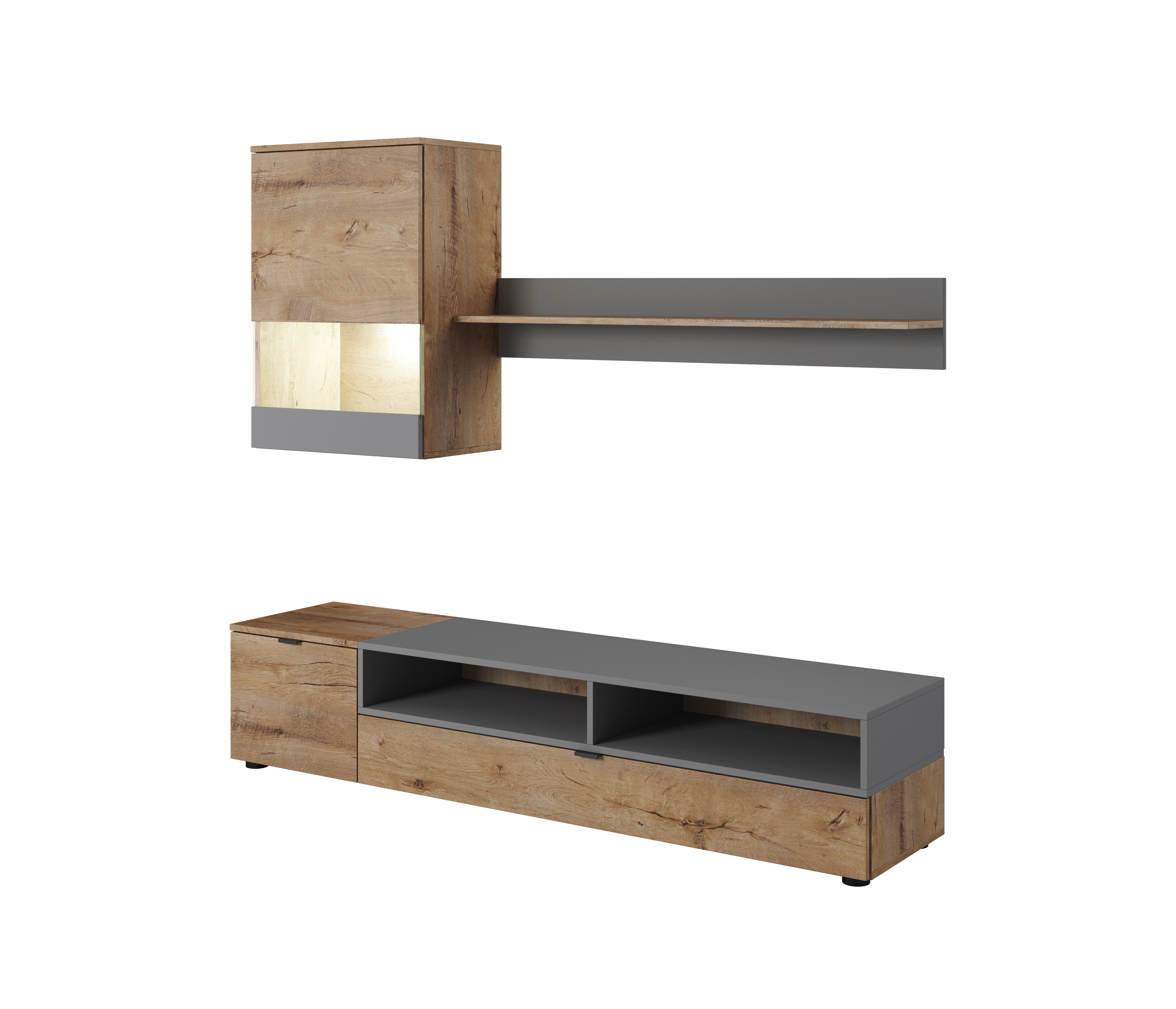 Mueble de TV Color Gris y Madera de 2 Partes para TV de Hasta 75 con Pulgadas Estructura de Madera Industrial