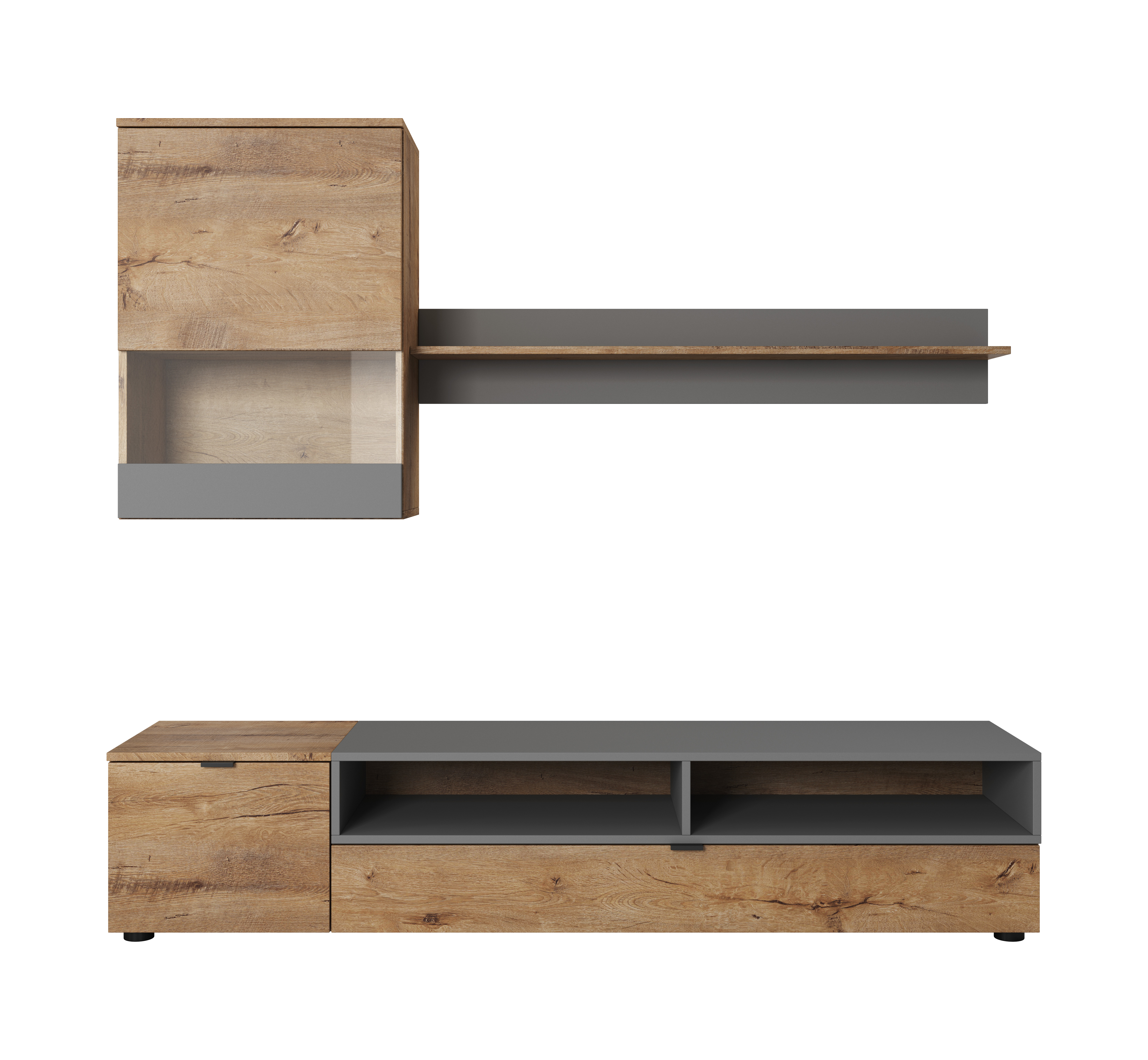 Mueble de TV Color Gris y Madera de 2 Partes para TV de Hasta 75 con Pulgadas Estructura de Madera Industrial