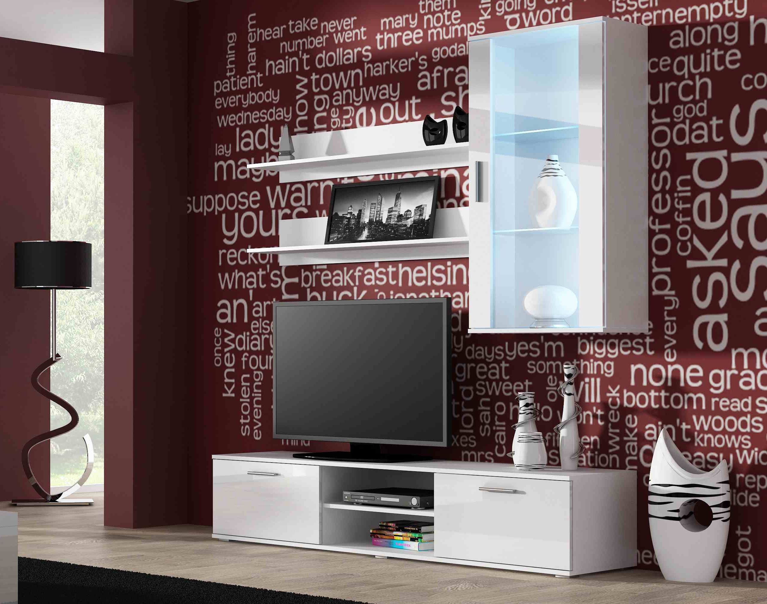 Mueble de TV Color Blanco de 2 Partes para TV de Hasta 75 Pulgadas con Estructura de Madera Industrial