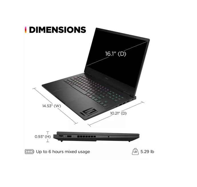 Laptop Hp Gaming 16WF0083DX Pantalla 16.1" FHD Procesador Intel Core i9-13900H 16 Gb Ram 1 Tb Ssd, Tarjeta Gráfica Rtx4060 Windows 11 Color Negro