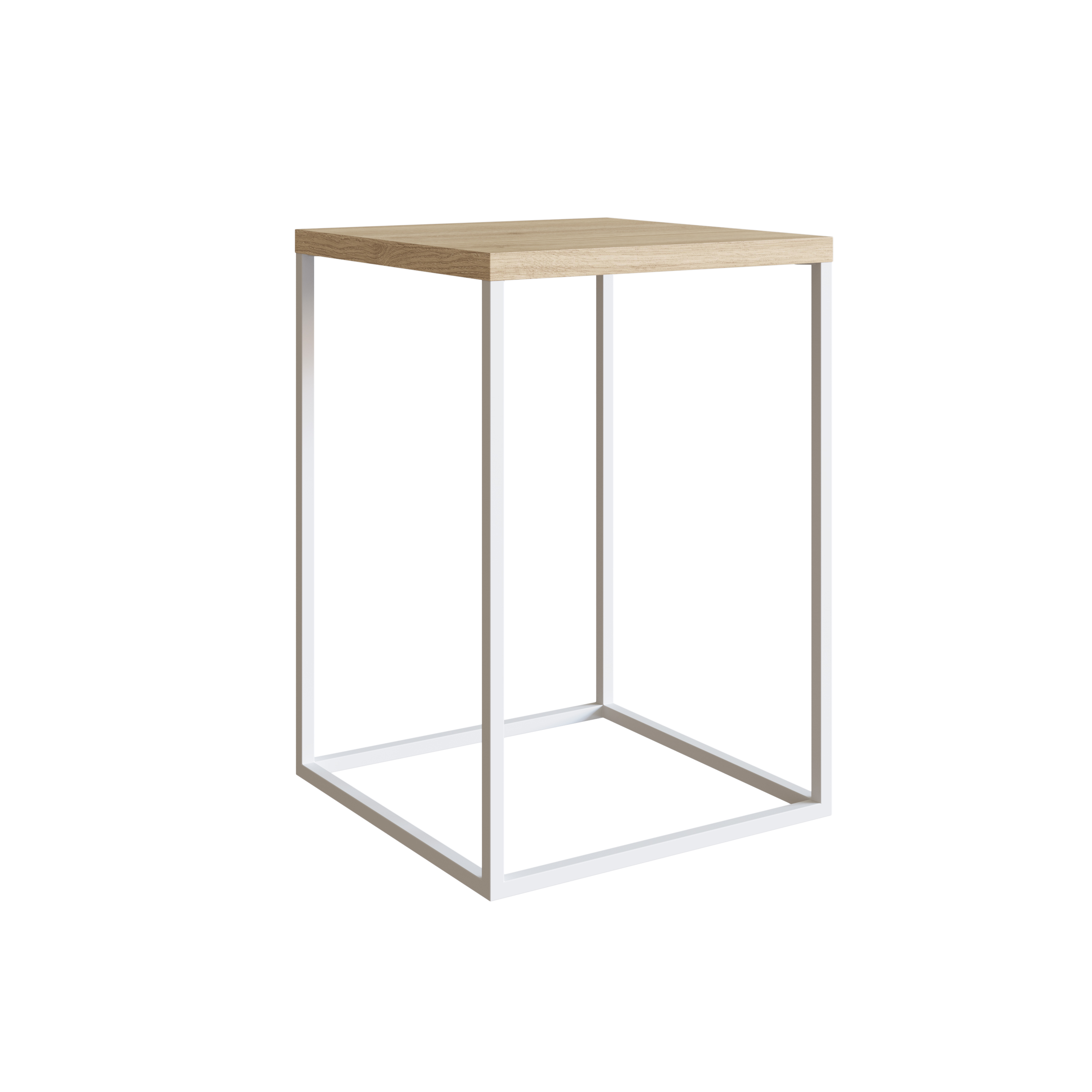 Mesa Lateral Color Blanco y Madera con Estructura Metálica de Acero MDP 