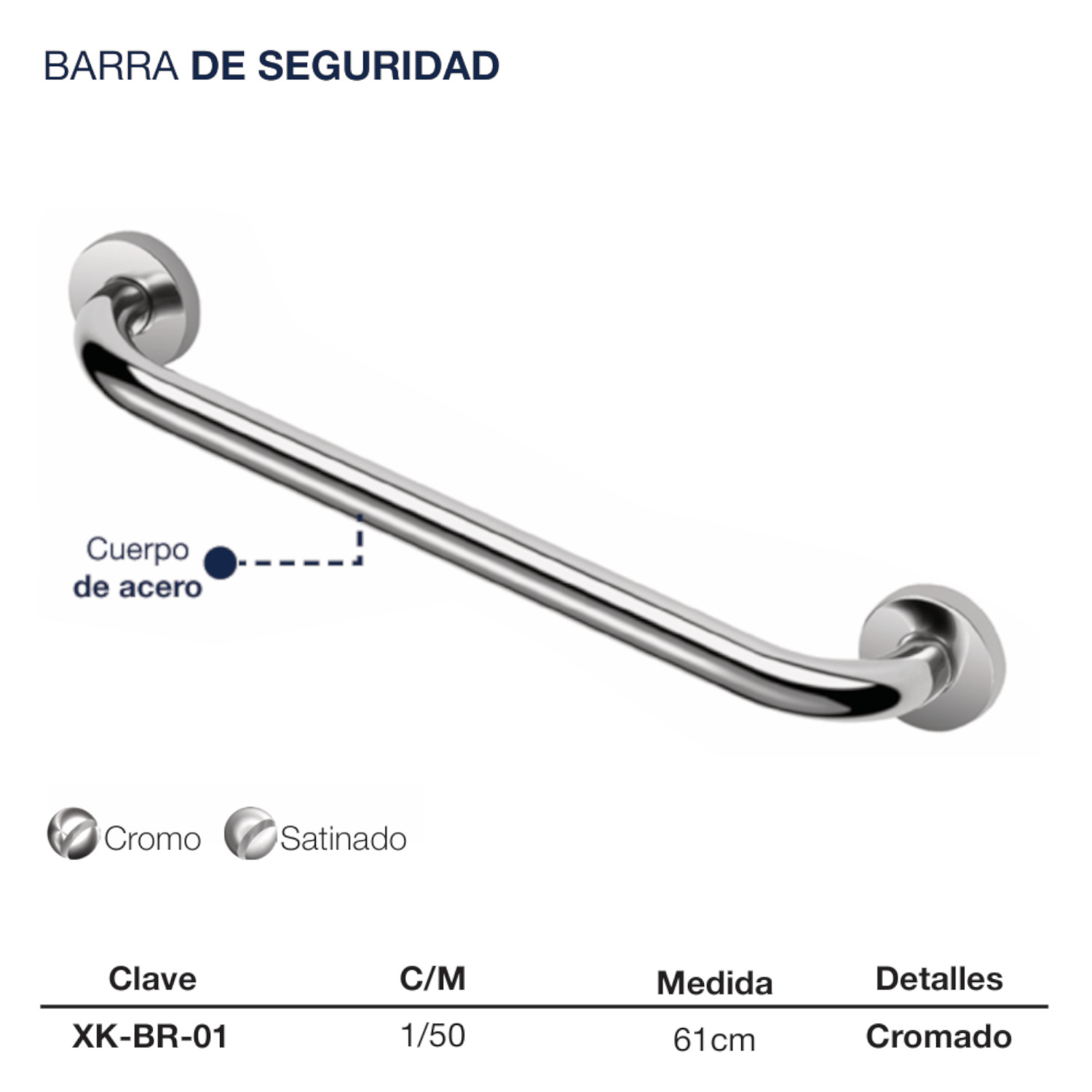 Barra Seguridad Baño Agarradera 61 Cm Acero Inoxidable Cromada
