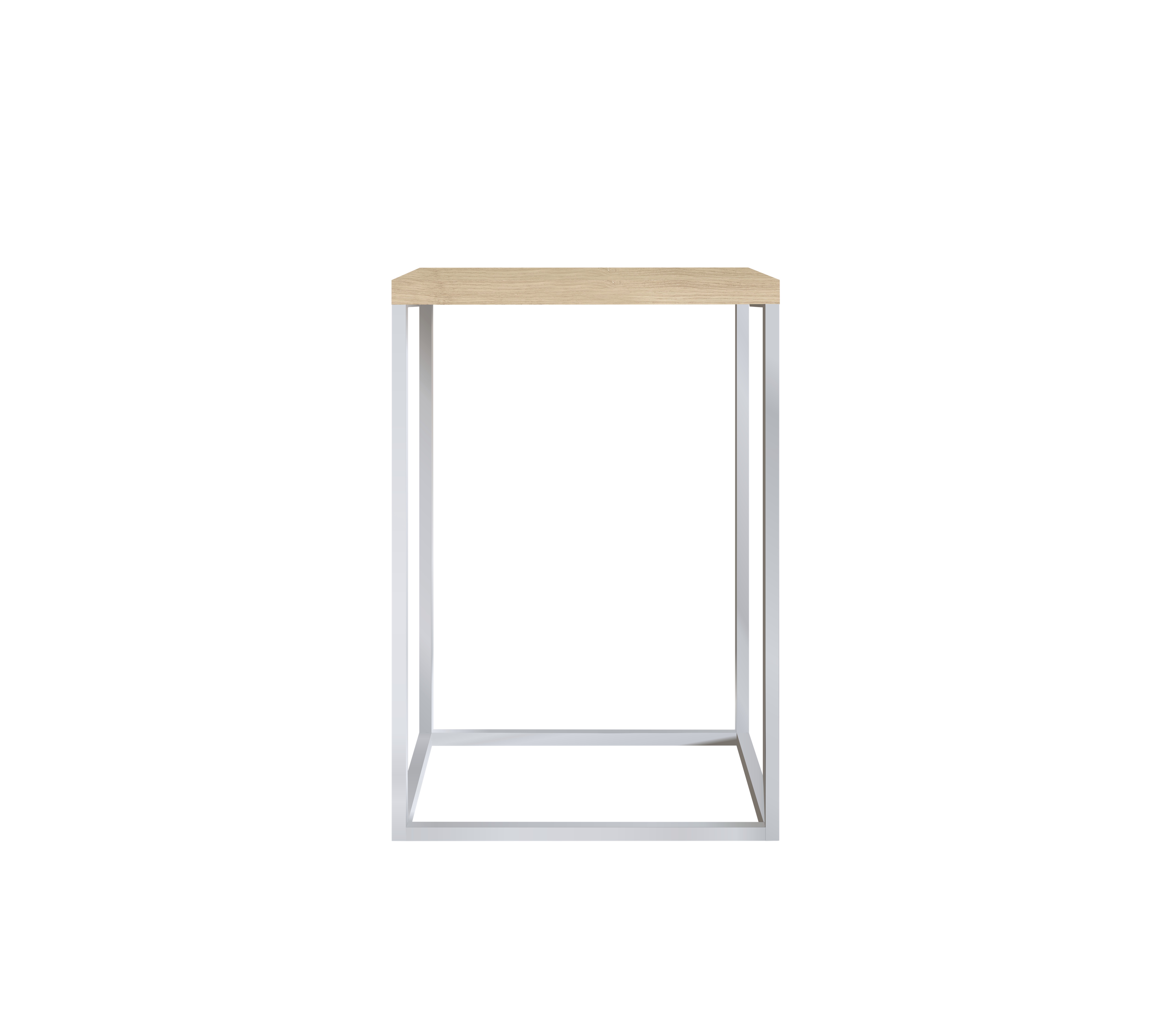 Mesa Lateral Color Blanco y Madera con Estructura Metálica de Acero MDP 