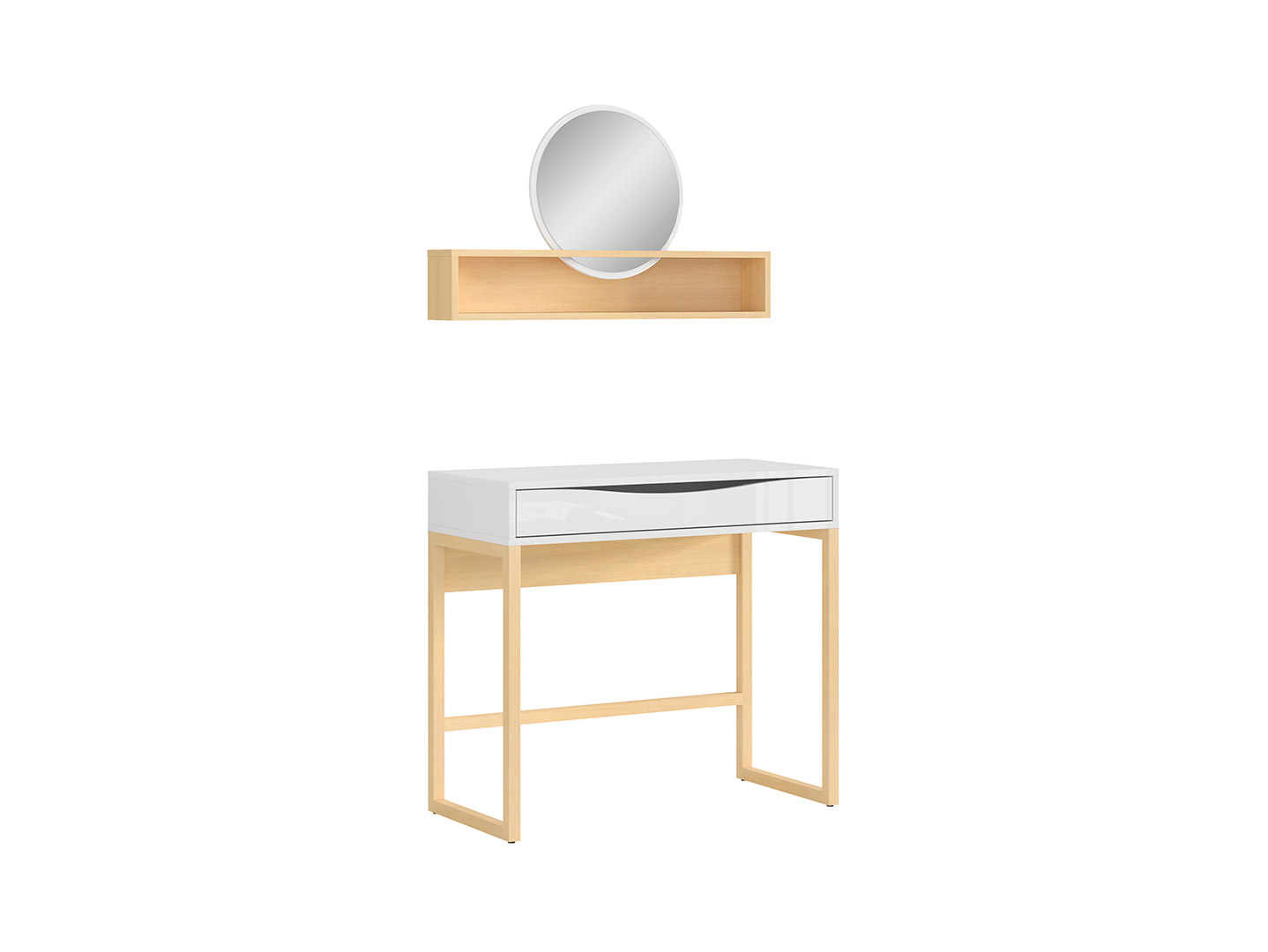 Consola Color Blanco y Madera con 1 Cajón y Estructura de Madera