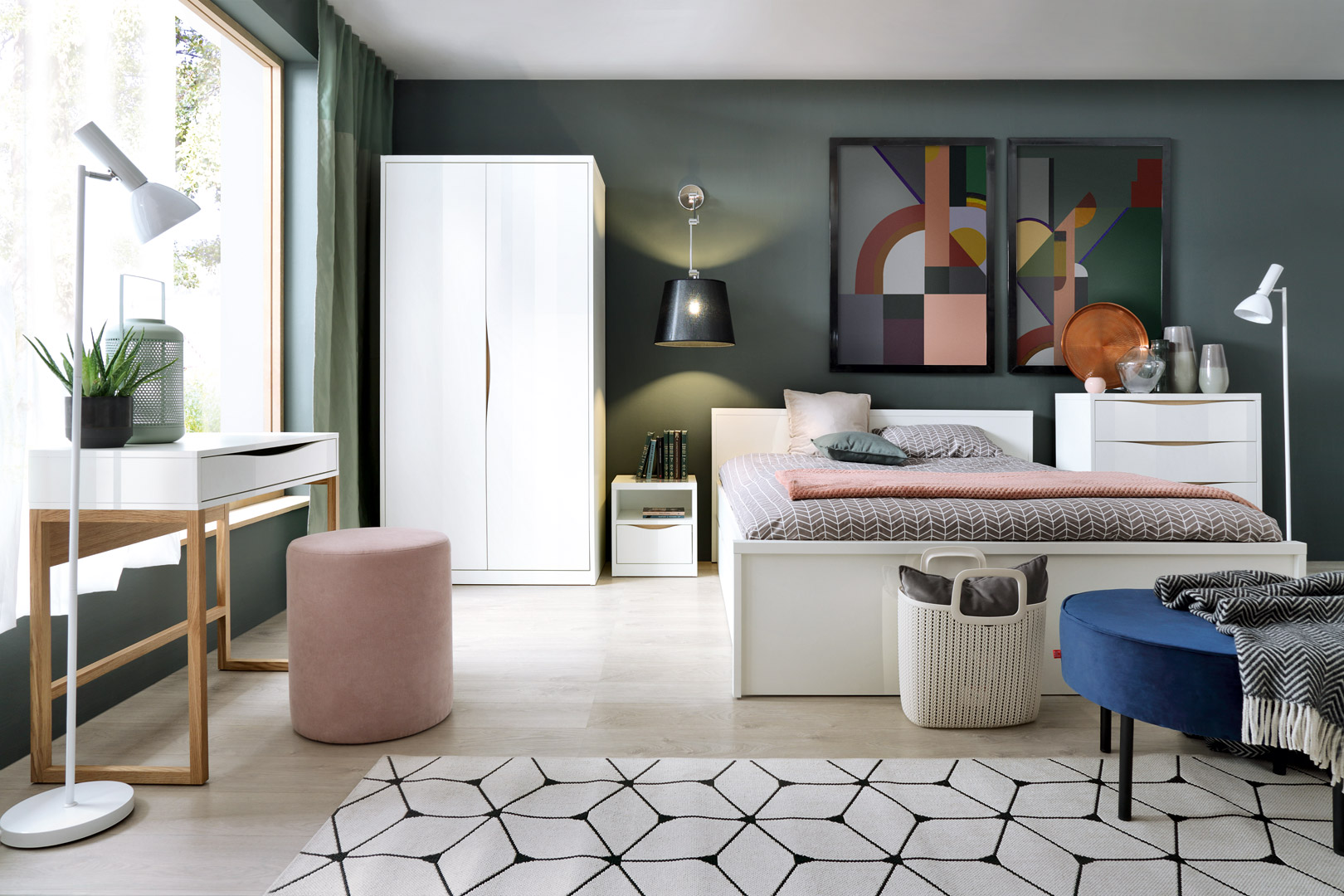 Consola Color Blanco y Madera con 1 Cajón y Estructura de Madera