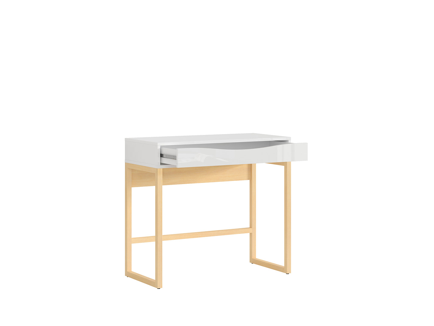 Consola Color Blanco y Madera con 1 Cajón y Estructura de Madera