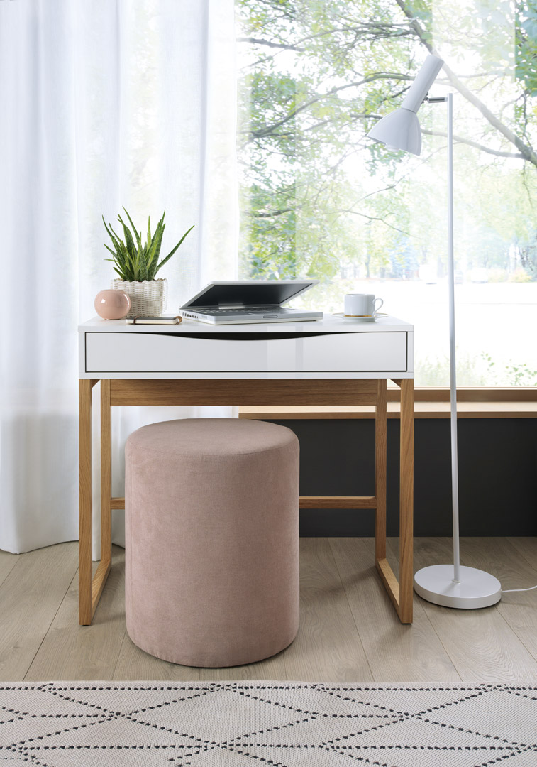 Consola Color Blanco y Madera con 1 Cajón y Estructura de Madera