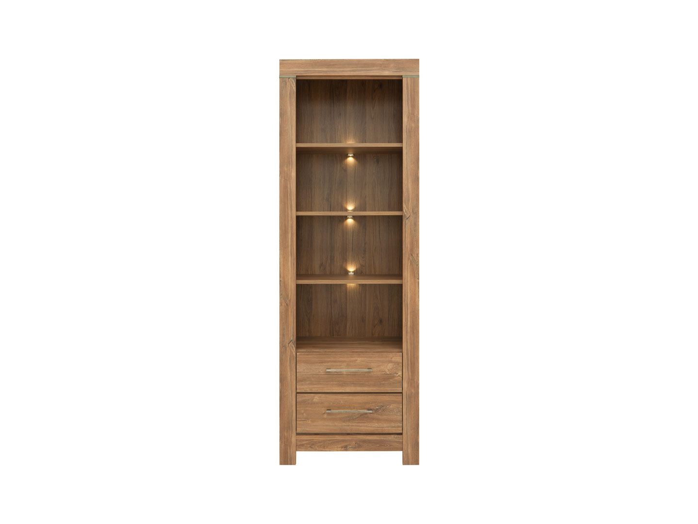 Librero Color Madera con 2 Cajones y 4 Módulos con Jaladeras Metálicas y Estructura de Madera MDF