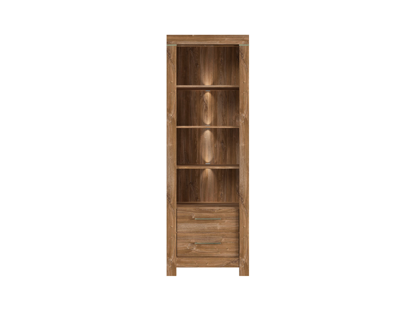 Librero Color Madera con 2 Cajones y 4 Módulos con Jaladeras Metálicas y Estructura de Madera MDF