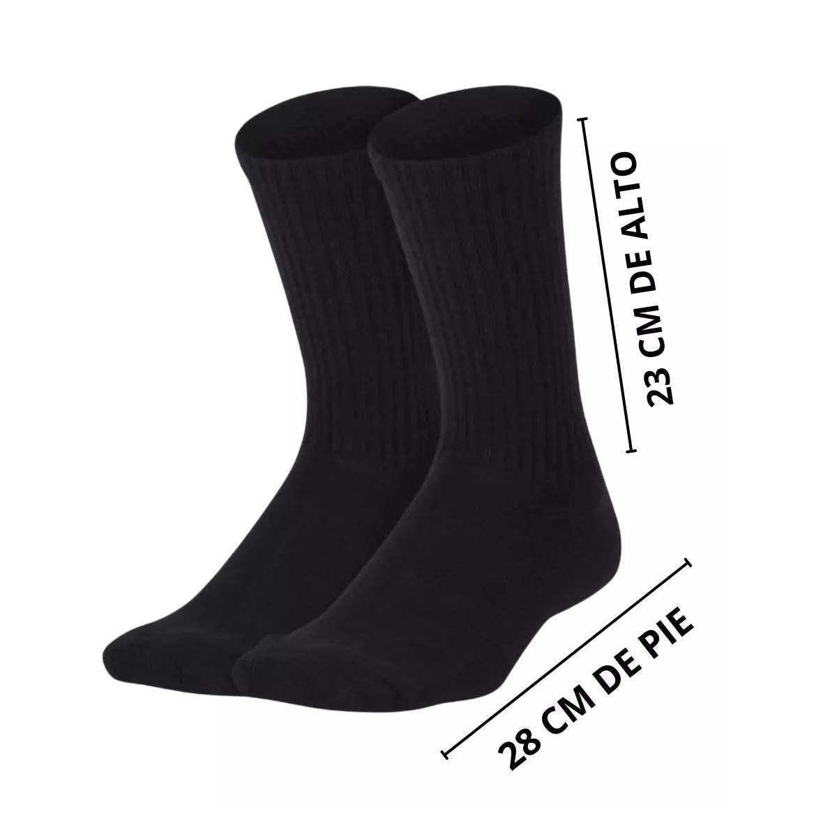 Calceta Deportiva Hombre Algodón 100% Paquete 12 Pares Negro
