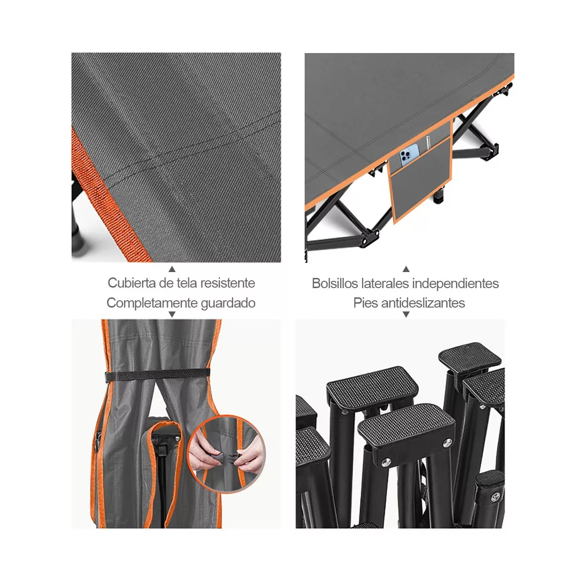 Catre Plegable Para Acampar Portátil Camping Gris