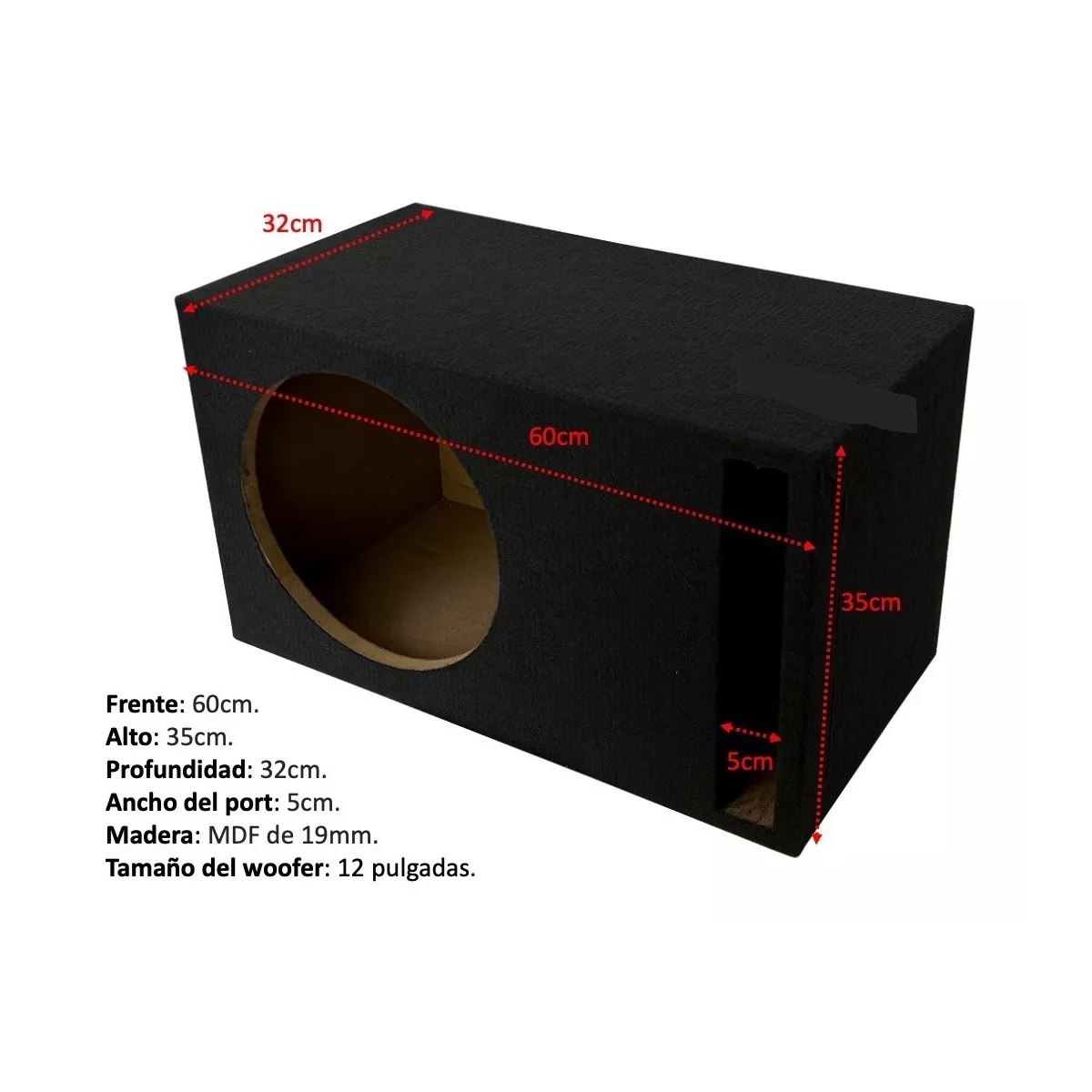 Cajon Rebote Porteado Para Woofer 12 Pulgadas Mdf 1.5ft3