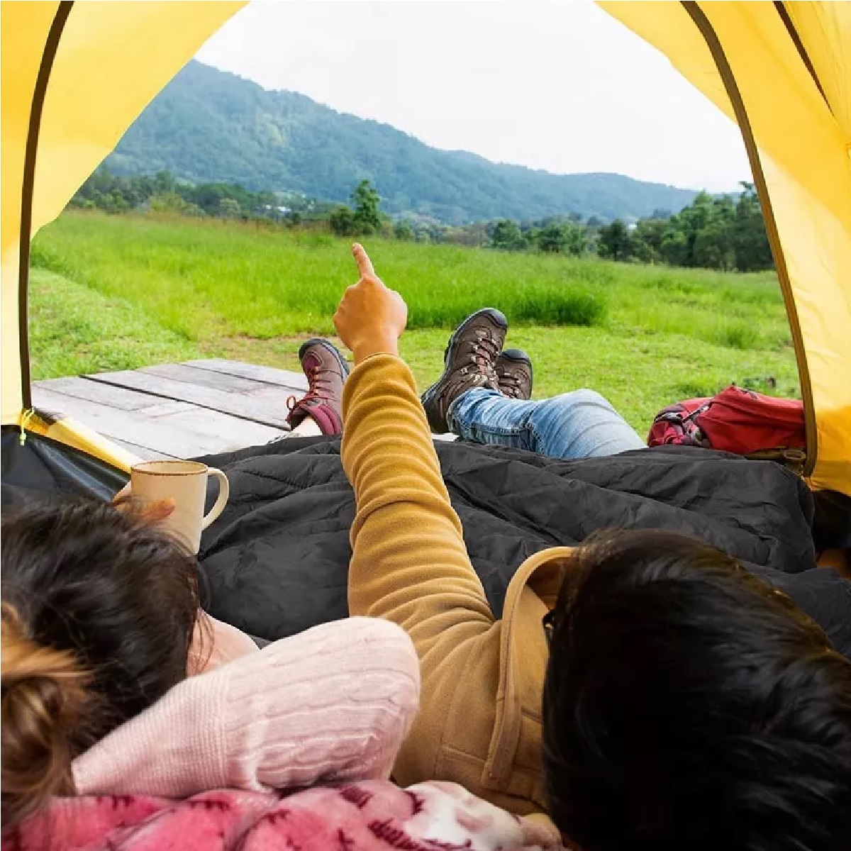Saco De Dormir Para Acampar Para 2 Personas Con 2 Almohadas Negro