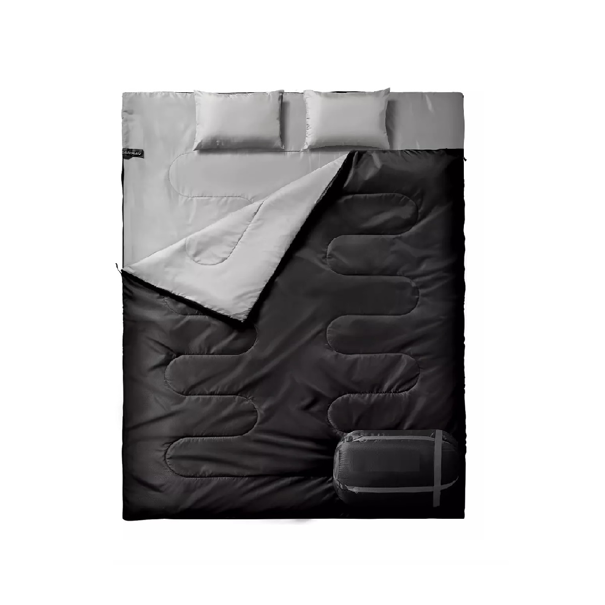 Saco De Dormir Para Acampar Para 2 Personas Con 2 Almohadas Negro
