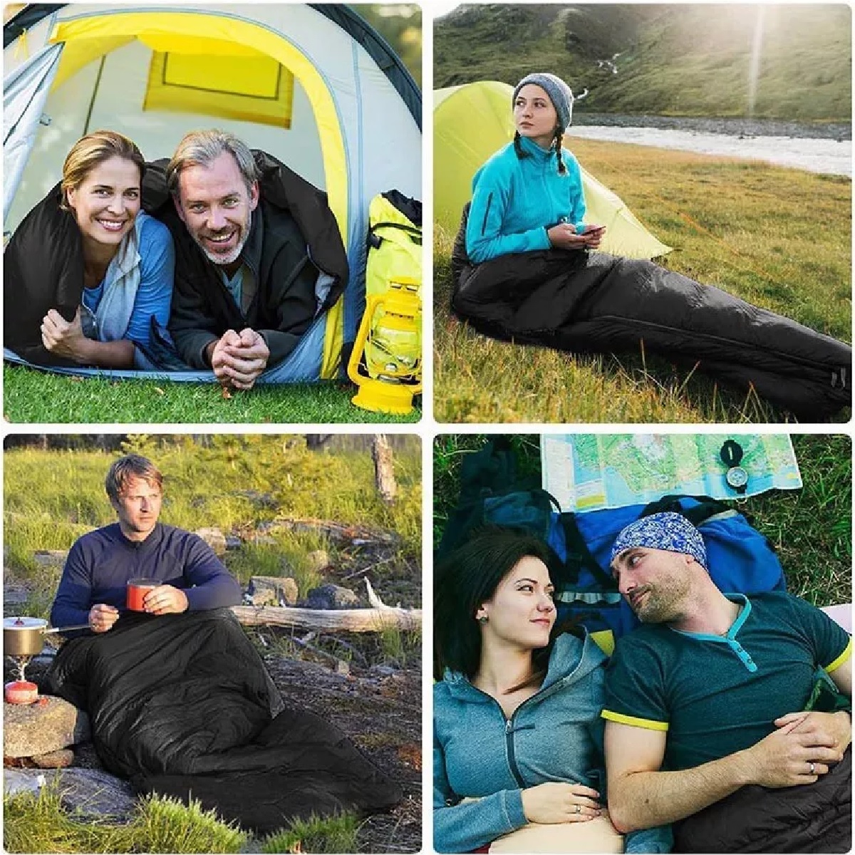 Saco De Dormir Para Acampar Para 2 Personas Con 2 Almohadas Negro