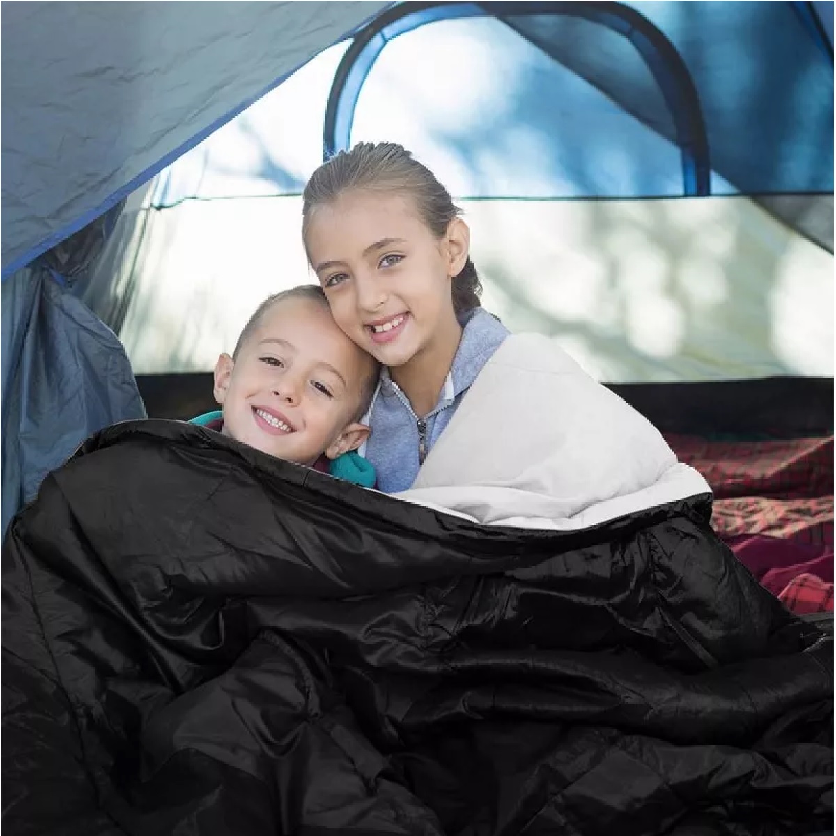 Saco De Dormir Para Acampar Para 2 Personas Con 2 Almohadas Negro