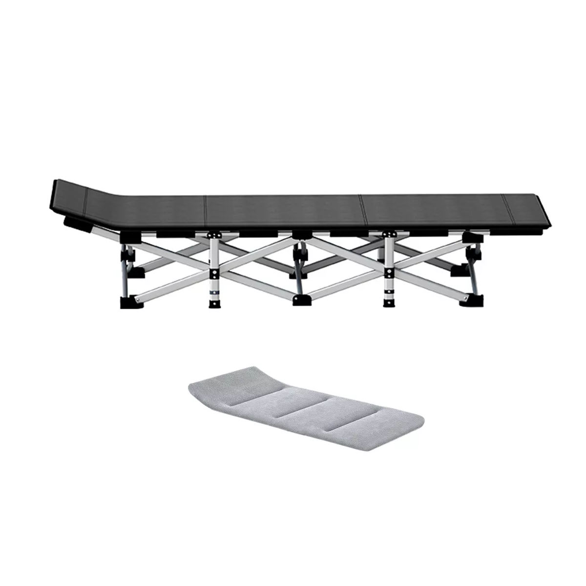 Catre Plegable Para Camping Portátil 80x190cm Con Colchón Negro