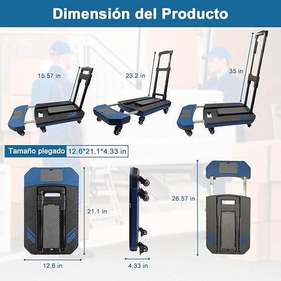 A Carro de Mano Plegable Carrito de Equipaje con Plataforma 