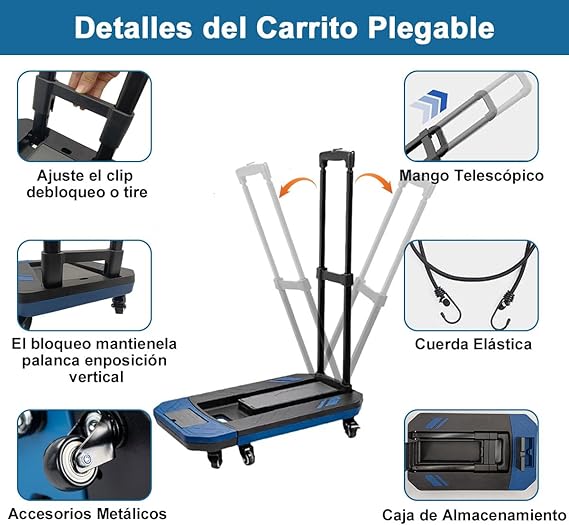 A Carro de Mano Plegable Carrito de Equipaje con Plataforma 