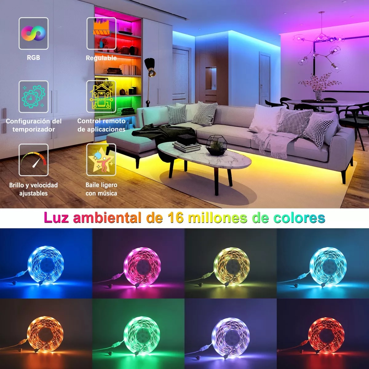 Tira De Luces Led Bluetooth 30m Rgb Luces Led Para Cuarto