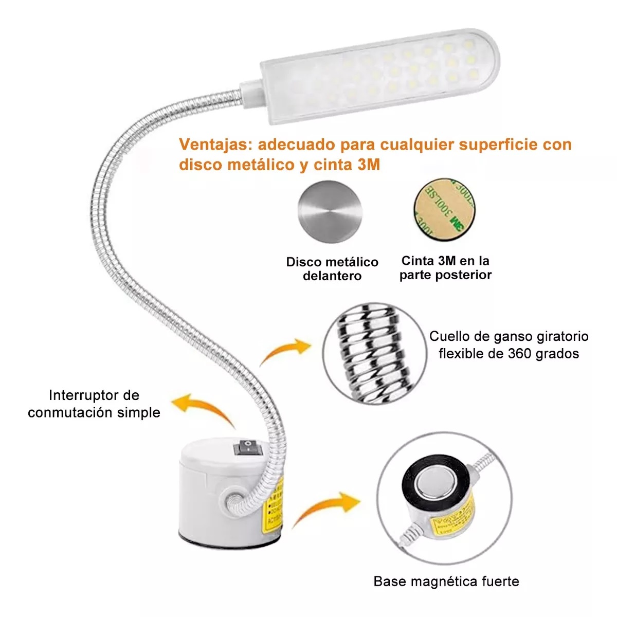 Par Lámpara De Luz Magnétic Para Maquina De Coser 2Pzas