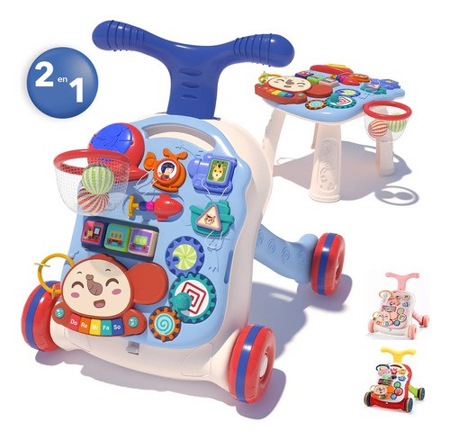 Andadera De Bebe 2 En 1 Musical Con Juguetes Niños Portatil azul