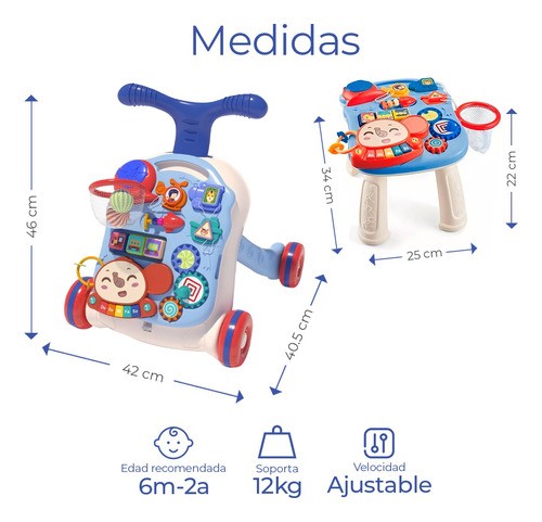 Andadera De Bebe 2 En 1 Musical Con Juguetes Niños Portatil azul