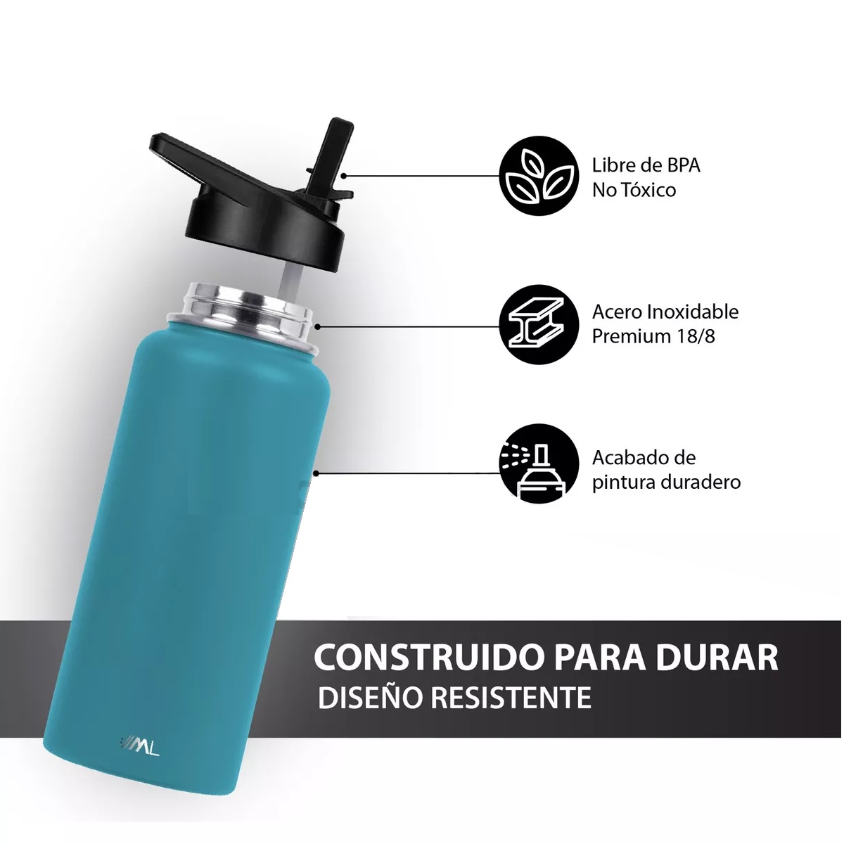 Termo Para Café Y Agua 3 Tapas 32 Oz 950 Ml Azul Petroleo