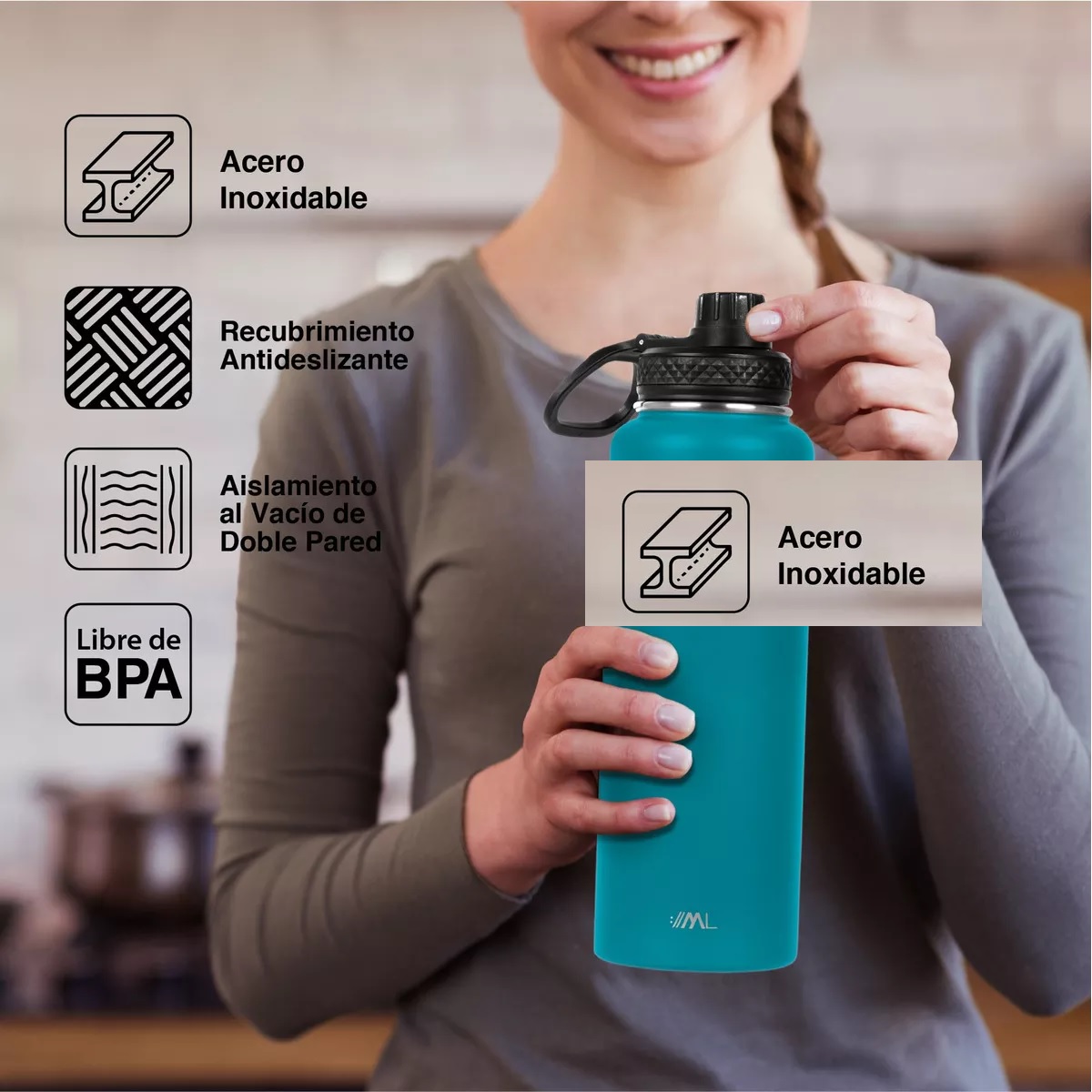 Termo Para Café Y Agua 3 Tapas 32 Oz 950 Ml Azul Petroleo