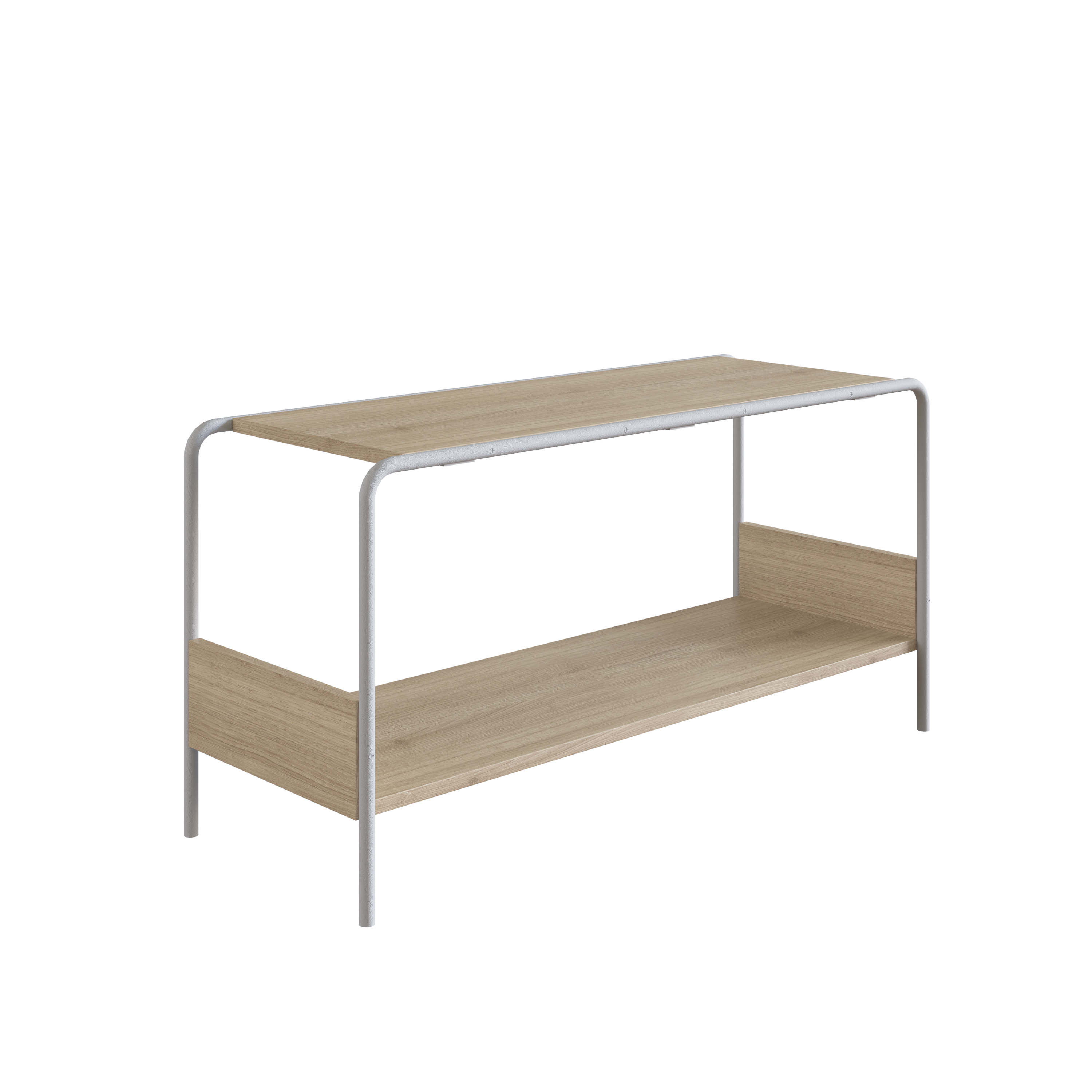 Banca Zapatera Color Madera y Blanco con Estructura Metálica y Tableros de Madera Industrial