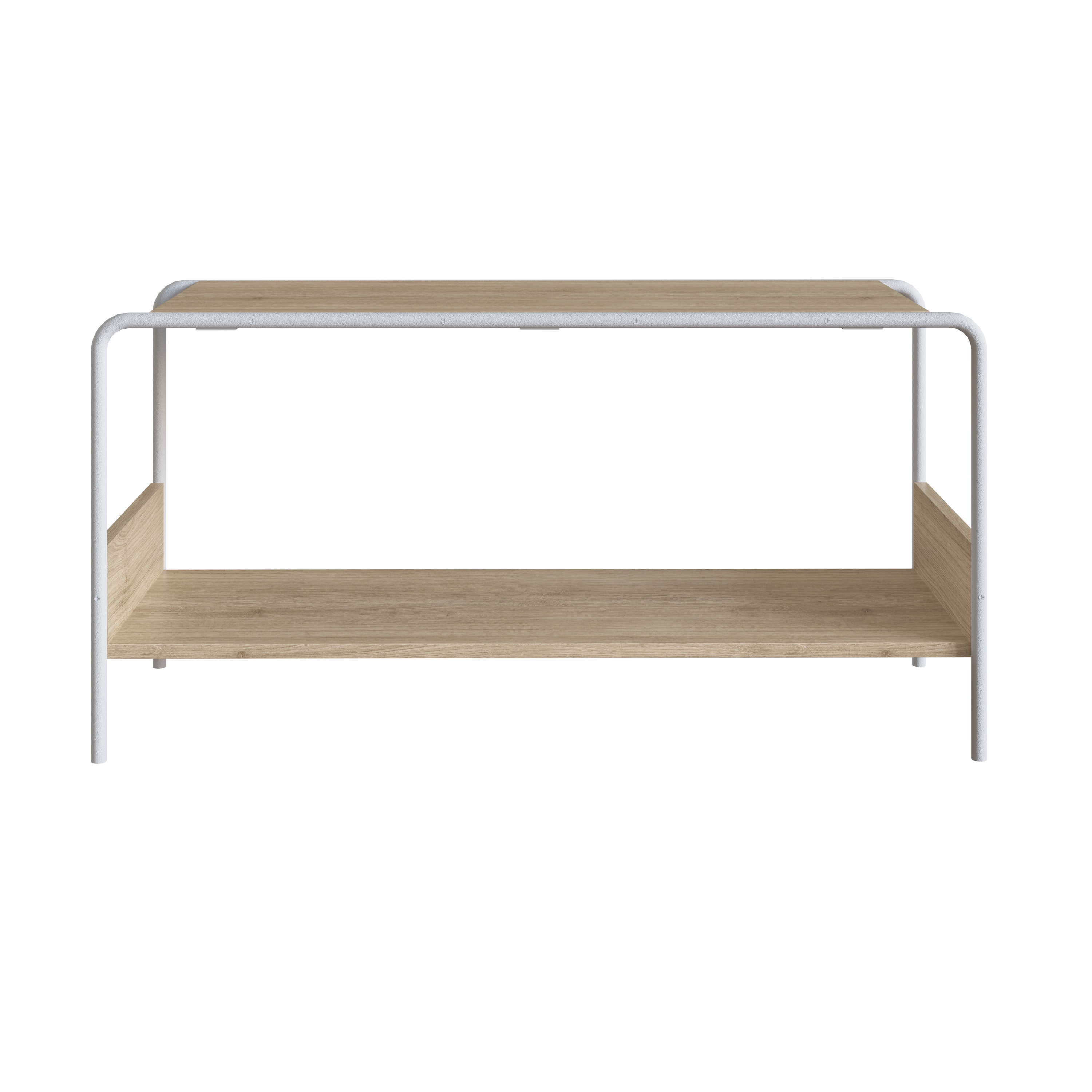 Banca Zapatera Color Madera y Blanco con Estructura Metálica y Tableros de Madera Industrial